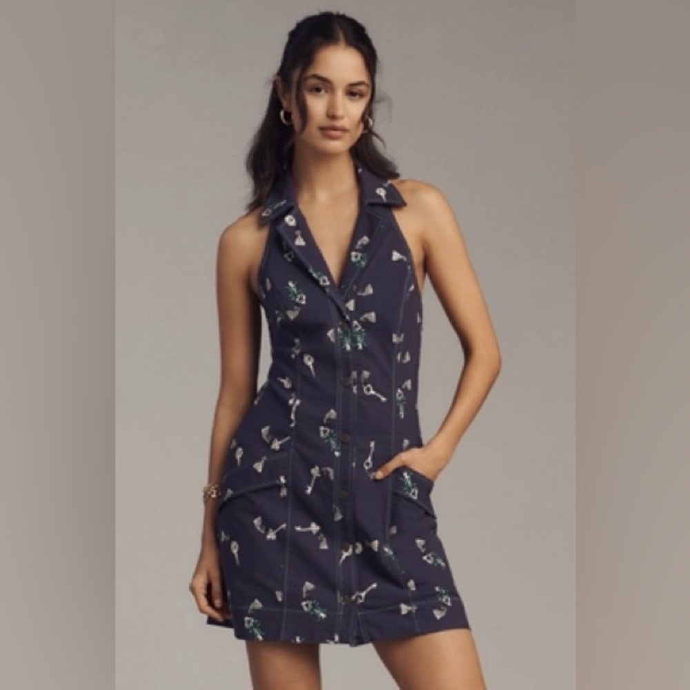 Maeve Backless Navy Key Print Dress